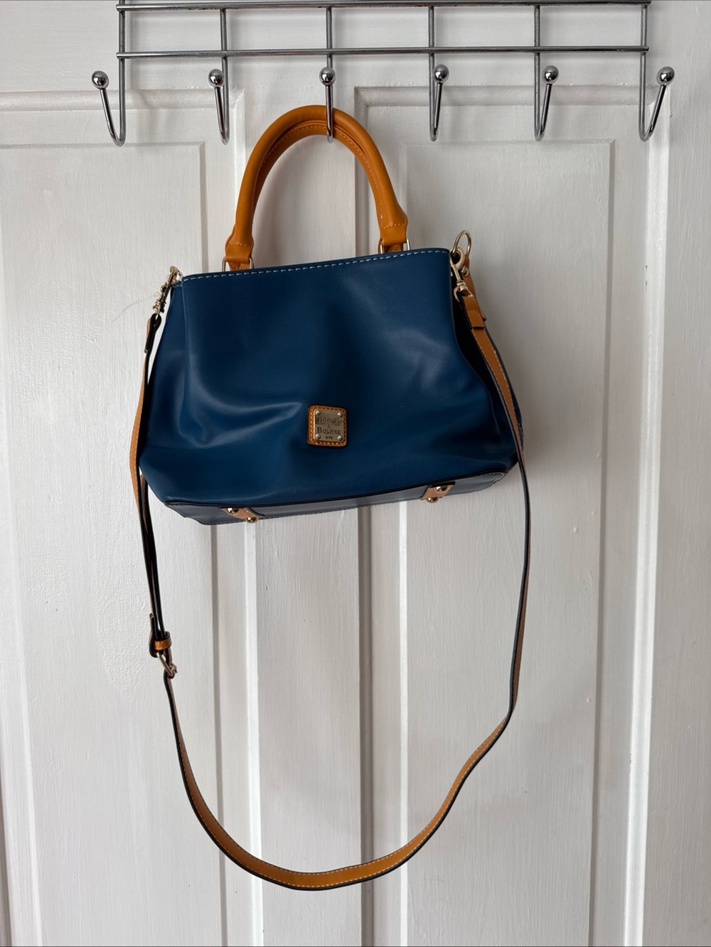 Dooney & Bourke Navy and Tan Pebble Leather Satchel